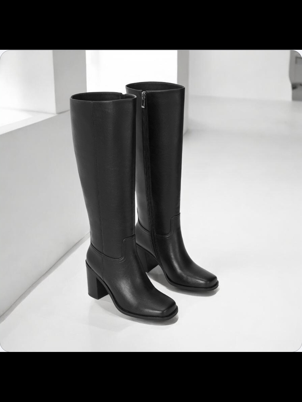Black Knee High Block Heel Boots - Women Size 6